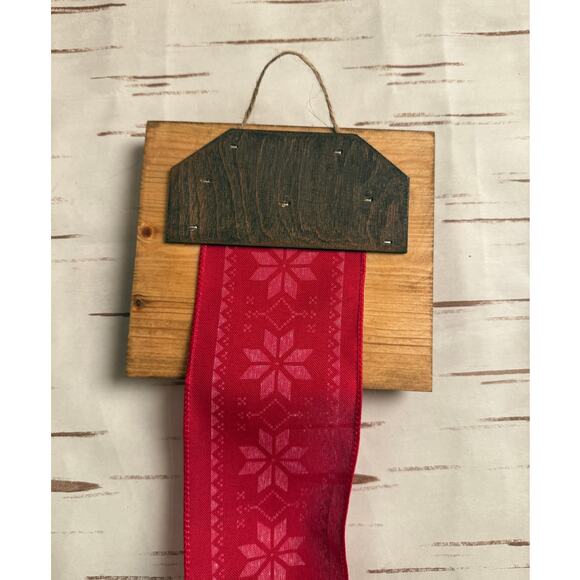 Holiday Merry Mail Card Holder Wooden Topper Santa Claus Snowflake Ribbon - Picture 4 of 5